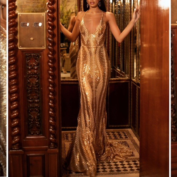 LUCIYA SEQUIN GOWN - GOLD - Picture 1 of 10